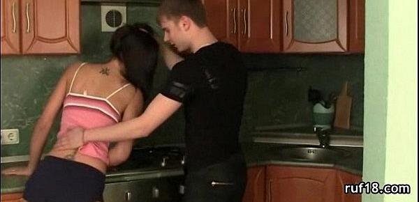  chick enjoys sweaty sex and rough handling